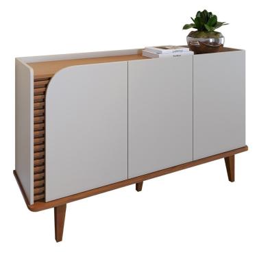 Imagem de Aparador Buffet Com 3 Portas E Pés De Madeira Maciça Off White Matte-freijo Off White Matte-freijo