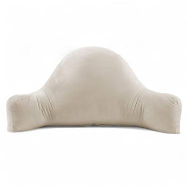 Imagem de Almofada de Leitura Encosto Apoio Lombar Relaxante Jay 80cm Macia Veludo Bege Claro - Abmaza