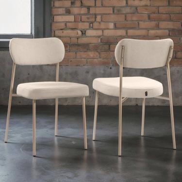 Imagem de Kit 02 Cadeiras Sala de Jantar Lavínia Estofada Base Champagne Bouclê Bege - Abmaza