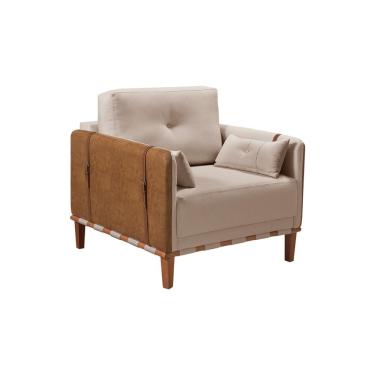 Imagem de Poltrona Texas Couro Com Capa Espuma Soft Bege Luxo Decor