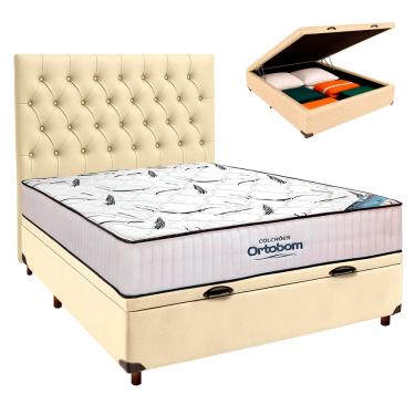 Imagem de Cama Box Bau + Colchão Casal High Foam Ortobom + Cabeceira