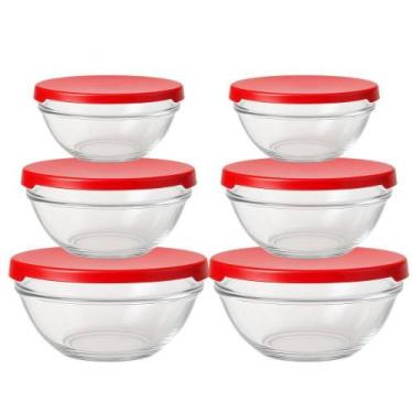 Imagem de Kit 6 Potes De Vidro Transparente Com Tampa Vermelha Em Casa Tem