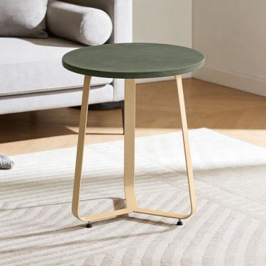 Imagem de Mesa Lateral Redonda Para Sala Living Pés Metálicos Lidie L06 Couro Verde - Lyam Decor