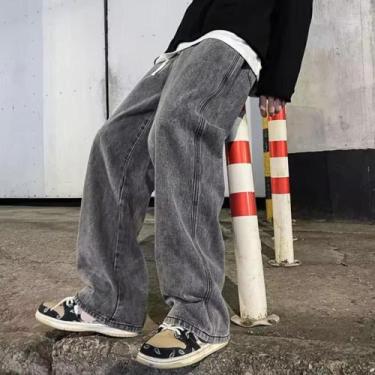 Imagem de Calça Jeans Masculina Solta E Reta, Estilo Coreano, Moda Preta, Azul C