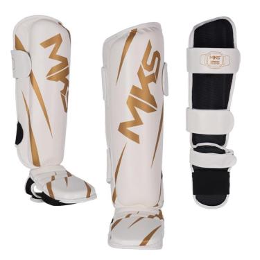 Imagem de Caneleira de Muay Thai e Kickboxing MKS Champions V3 Branco/Dourado-Unissex