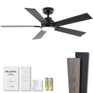 Imagem de Ventilador de teto Wellspeed 52" preto para área externa com luz, cont