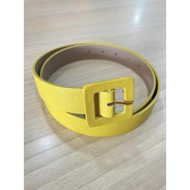 Imagem de Cinto Colorido em Couro com Fivela Quadrada Encapada - Lilás / Amarelo