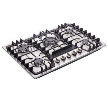 Imagem de Cooktop Inox Escovado 5 Bocas Deli-Kit Embutir, Queimadores Selados, Dupla Alimentação, 110V