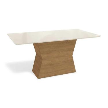 Imagem de Mesa p/ Cozinha Tilia c/ Tampo Madeirado c/ Vidro 160x90cm Freijó/Off 