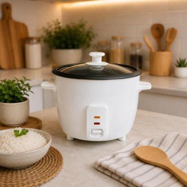 Imagem de Panela de Arroz Elétrica 400W com Tampa de Vidro Branca 1,3 Litros - S