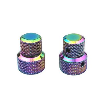 Imagem de Guyker 2 puxadores concêntricos empilhados, botões de controle serrilhados duplos, botão de tom de volume de cúpula de para guitarra elétrica ou baixo de precisão – usinado CNC (camaleão arco-íris)