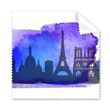 Imagem de Pano de limpeza de tela de telefone azul Aquarela Torre Eiffel da França Paris limpador de óculos 5 peças