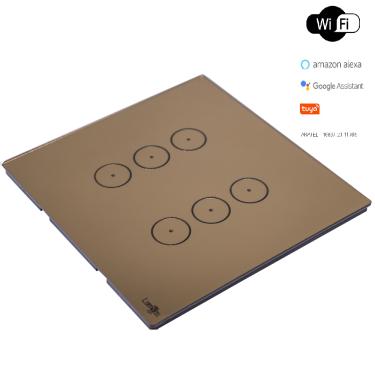 Imagem de Interruptor Touch Wi-Fi Tok Glass 6 Botões Bronze 4X4 Lumenx