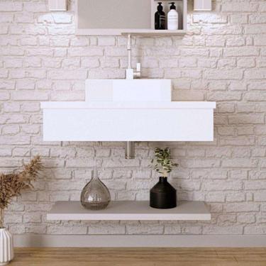 Imagem de Conjunto para Banheiro Bancada com Cuba Q39 Quadrada e Prateleira City 805 Branco Chess