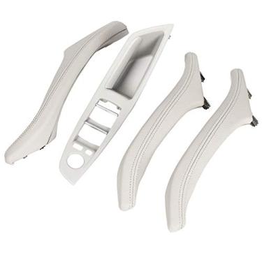 Imagem de Maçaneta de porta de couro para BMW Série 5 F10 F11 F18, apoio de braço do interruptor da janela do lado do motorista + puxador da porta do passageiro para BMW 520 523 525 528 530 535 (cinza)