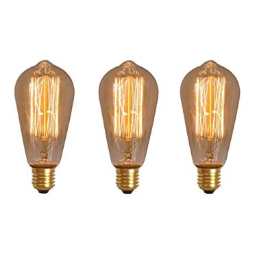 Imagem de 3X Lâmpada Filamento De Carbono Poptem St64 40W 110V 14Cm Decorativa Âmbar