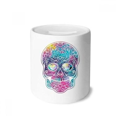 Imagem de DIYthinker Flower Cirrus Colorful Skull Illustration Money Box Saving Banks Ceramic Coin Case Kids Adults