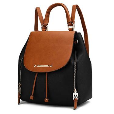 Imagem de MKF Collection Mochila feminina de couro vegano, bolsa com alça superior, bolsa feminina fashion de bolso, bolsa de viagem da Mia k, Preto-conhaque marrom, 25 inches