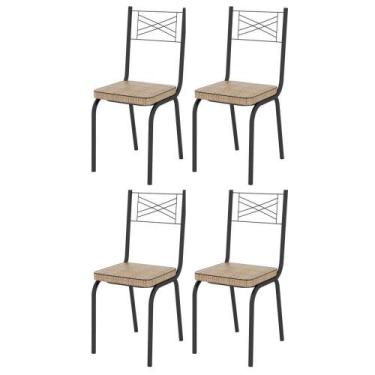 Imagem de Kit Com 4 Cadeiras 119 Para Cozinha -  Preto Fosco - Assento Rattan -