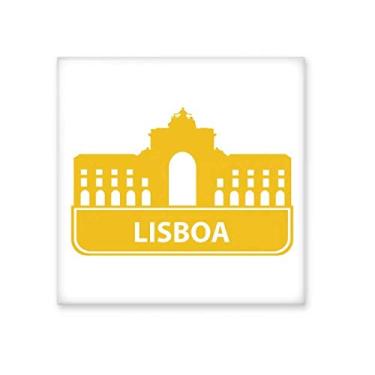 Imagem de Azulejo de cerâmica amarelo de Lisboa Portugal decalque brilhante pedra adorna tijolo vitrificado