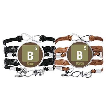 Imagem de DIYthinker B Boron Pulseira de Ciência Elemento Químico Pulseira de Mão Corda de Couro Conjunto Duplo Presente