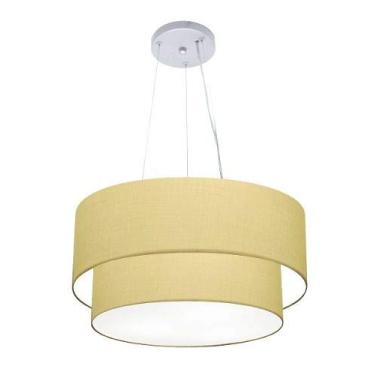 Imagem de Lustre Pendente Duplo Cúpula Tecido 25/50x40 cm, Vivare Iluminação, Pendente4061 LALA, Algodão Cru, Médio