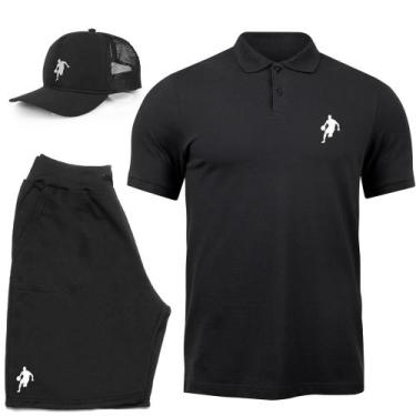 Imagem de Kit Camiseta Gola Polo Masculina Casual Com Bermuda E Boné Dibre  -  A