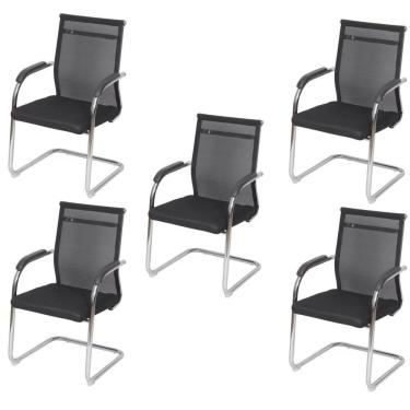 Imagem de Kit 5 Cadeiras Para Escritório Interlocutor Fixa Tela Mesh Roma Or Design Preta