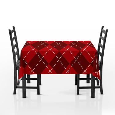 Imagem de Toalha De Mesa Quadrada Tecido Oxford Natal xadrez vermelho-140x140cm