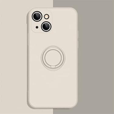 Imagem de Capa de telefone de silicone líquido macio para iPhone 11 12 13 Pro Max 13Mini XS Max X XR 7 8 Plus SE 2020 Stand Ring Capa à prova de choque, branco antigo, para iPhone 8 Plus