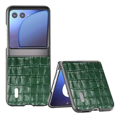 Imagem de HAZARA Capa para Motorola Razr 40 Ultra, capa de couro ultrafina, capa de telefone à prova de choque com padrão de crocodilo exclusivo, verde