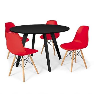 Imagem de Conjunto Mesa de Jantar Redonda Amanda Preta 120cm com 4 Cadeiras Eames Eiffel - Vermelho