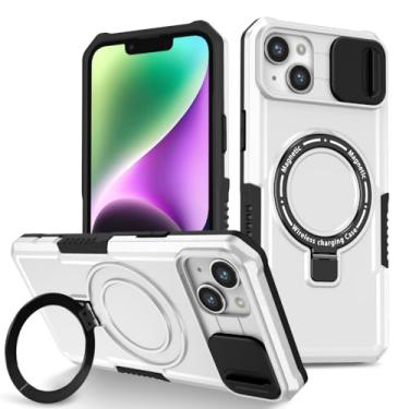 Imagem de Capa de telefone com suporte magnético para iPhone 14 Plus 13 12 11 Pro Max Hard Shell plástico à prova de choque capa de prevenção de quedas, preto branco, para iPhone 11