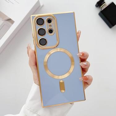 Imagem de Com capa protetora de lente TPU galvanizado sólido macio para Samsung Galaxy S23 Ultra S22 S21 Plus Película protetora traseira de luxo, azul, para S22