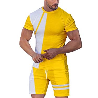 Imagem de Conjunto de colete e calça masculina conjunto esportivo masculino conjunto de 2 peças de manga curta camisetas e shorts bengala doce masculino, Amarelo, G