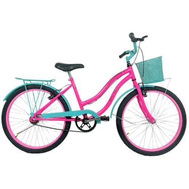 Imagem de Bicicleta Infantil Aro 24 Cesta Feminina Azul / Rosa Neon