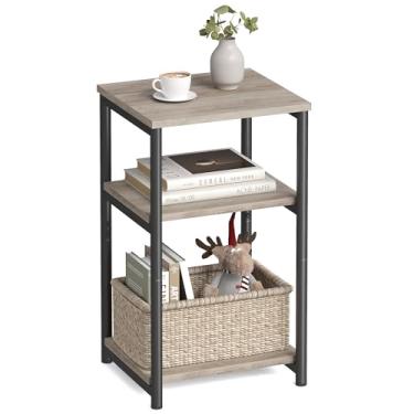 Imagem de VASAGLE Mesa Lateral para Sofá, Mesa de Apoio Pequena de 3 Níveis, Criado-Mudo com Estrutura de Aço, para Sala de Estar, Quarto, Escritório em Casa, Greige e Preto Clássico ULET273B02