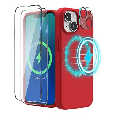 Imagem de SURPHY Capa 4 em 1 projetada para iPhone 14 (6,1 polegadas, 2022), com 2 pacotes de protetor de tela + capa de câmera, capa de telefone de silicone líquido (vermelha)
