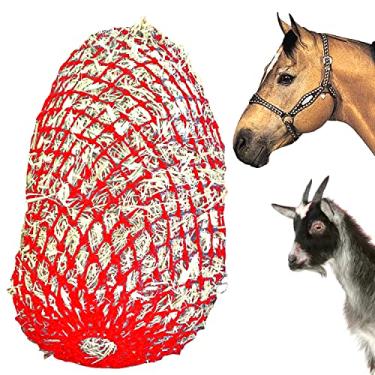 Imagem de Majestic Ally Orifícios de alimentação ultra lenta de 3,16 cm x 3,16 cm, rede de feno muito resistente com anel inferior para cabras, ovelhas, simula pastoreio e reduz o desperdício (vermelho)