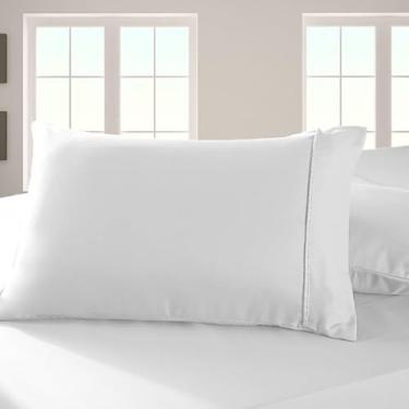 Imagem de Pizuna Fronha Algodão Branco, 400 fios de algodão 100% sateen de fibra longa fronhas 50x70 cm com aba elegante de 5 cm - 2 pecas