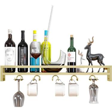 Imagem de Rack de vinho montado na parede de 2 camadas, prateleiras flutuantes de unidade de bar, ferro invertido, rack de vinho industrial, racks de armazenamento de vinho doméstico, suporte rústico