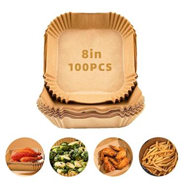 Imagem de Forro de papel Air Fryer quadrado 21 x 14 cm para fritar, assar, cozinhar e assar no micro-ondas, cru, à prova de óleo, 100 peças