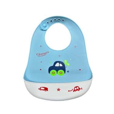 Imagem de Babador de Silicone Azul Impermeável com Cata-Migalhas: Prático, Colorido e Limpo - Transforme as Refeições do seu Bebê!