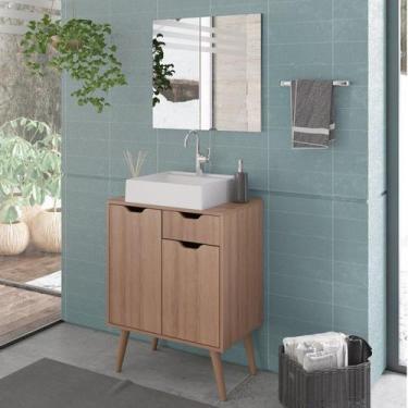 Imagem de Gabinete Para Banheiro Com Espelheira 60cm Marrom - Tecno Mobili
