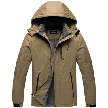 Imagem de CREATMO US Jaquetas para homens jaqueta de esqui masculina impermeável quente inverno casaco de neve jaqueta corta-vento com capuz cáqui G