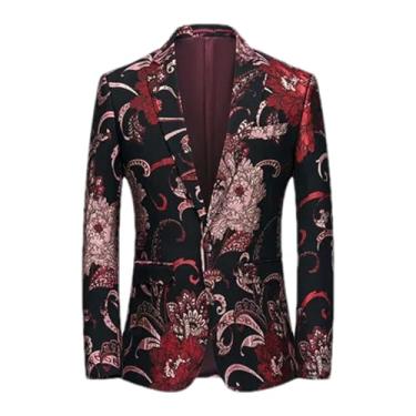 Imagem de Blazer masculino clássico preto jacquard terno 2 peças negócios festa casamento vestido blazer jaqueta e calças, Blazer vermelho, X-Large