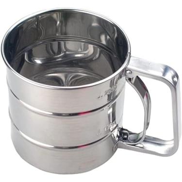 Imagem de Peneira de farinha de aço inoxidável premium de 1,25 xícaras para assar – Peneira de cozimento com alça de ação de mola – Peneira de malha dupla para farinha, açúcar em pó, fermento em pó (pequena)