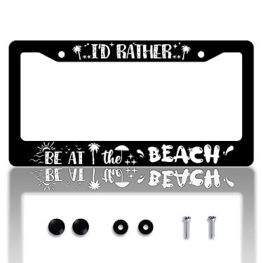 Imagem de Moldura para placa de licença I'd Rather Be at The Beach Hawaii Vacation Frame Personalize Aço Inoxidável Design Engraçado Compatível com Suporte de Placa de Licença Padrão para EUA e Canadá 15 X 30 cm