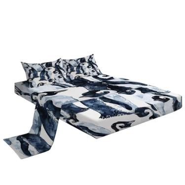 Imagem de Eojctoy Jogo de lençol Queen - Lençóis de cama respiráveis ultra macios - Lençóis escovados luxuosos de bolso profundo - Roupa de cama com estampa de pinguim de microfibra enrugada, cinza escuro