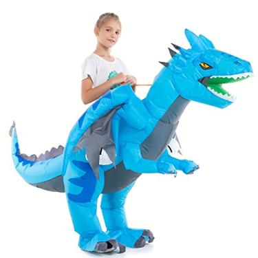 Imagem de Inflatable Dragon Costume Kids Boys Girls, Blow Up Riding Dragon Cosplay Child, Ride On Halloween Rider Clothes Children Toddler, Blue
